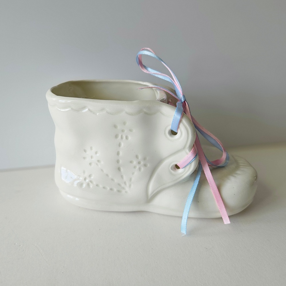 Handmade Ceramic Baby Shoe Planter Decor Gender Reveal Baby Shower Gift